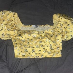 Fashion Nova Yellow Floral Puff Sleeve Blouse